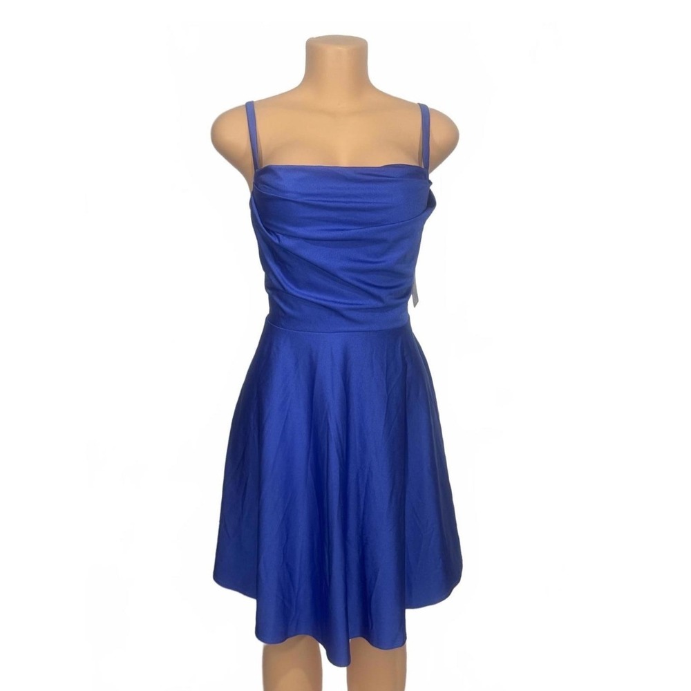 City Studio Blue Sleeveless Mini Dress with Ruched Bodice 14